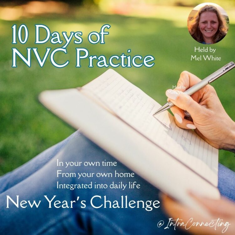 This image shows details of Mel White's event 10 Days Of NVC practice, a New Year's Challenge for 2026